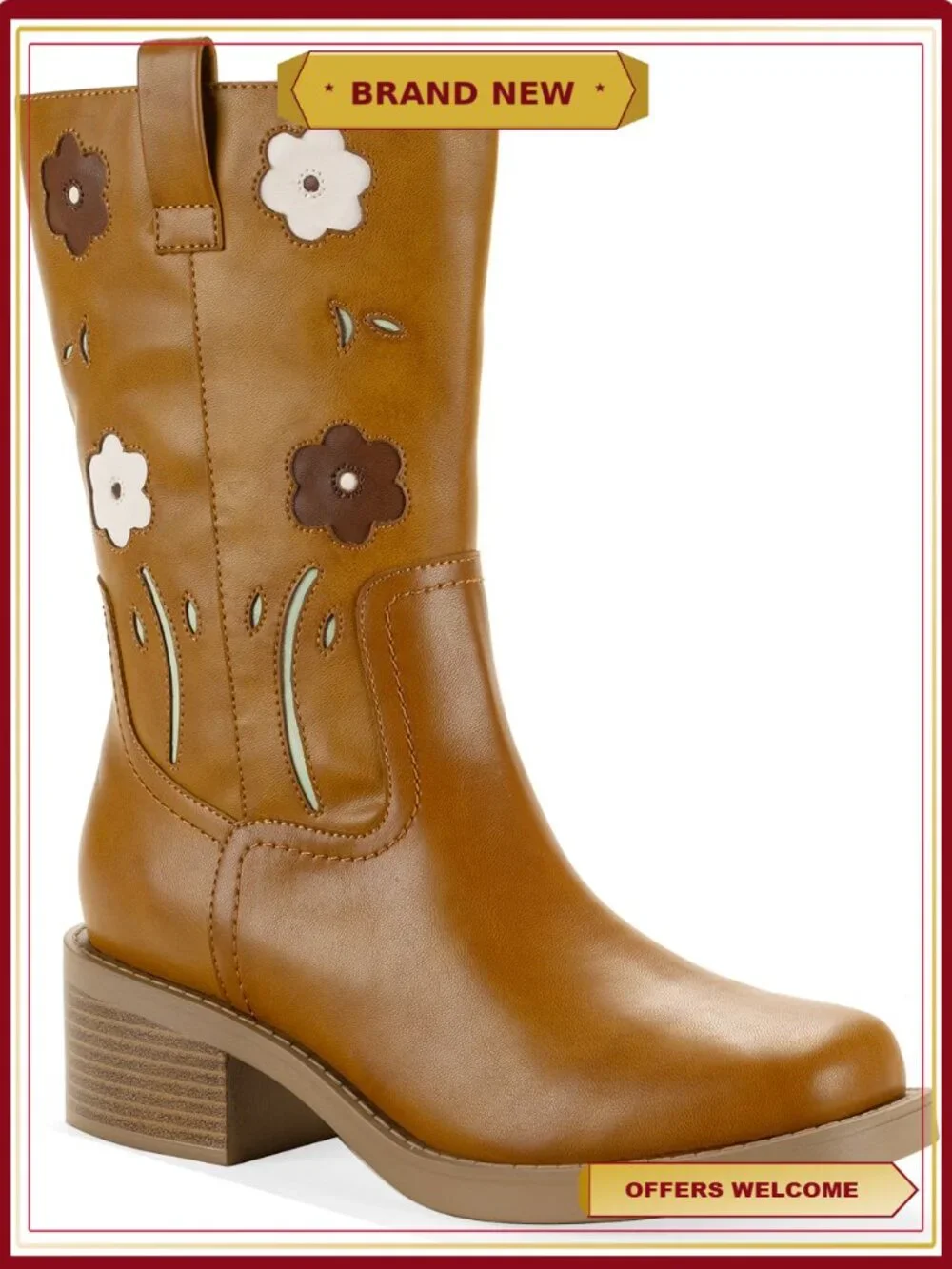 Women's Floral Mid Calf Boots with Side Zip